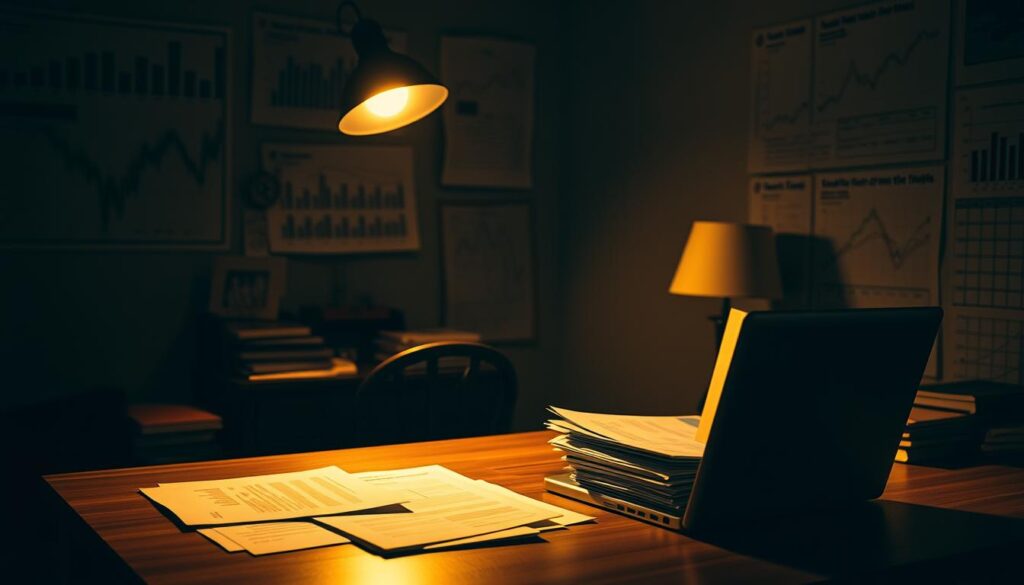A dimly lit room, its walls adorned with financial charts and graphs, casts an ominous shadow over a homeowner's desk. On the surface, stacks of documents and a laptop blink ominously, hinting at the potential risks and limitations of home equity investments. The scene is bathed in a warm, golden light, creating a sense of unease and uncertainty, as if the homeowner is grappling with the complex financial decisions that lie ahead. A dimly lit room, its walls adorned with financial charts and graphs, casts an ominous shadow over a homeowner's desk. On the surface, stacks of documents and a laptop blink ominously, hinting at the potential risks and limitations of home equity investments. The scene is bathed in a warm, golden light, creating a sense of unease and uncertainty, as if the homeowner is grappling with the complex financial decisions that lie ahead.