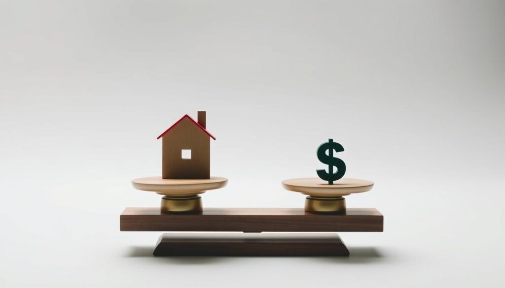 A well-lit, wide-angle view of a balanced financial scale, one side weighted with a house-shaped icon representing a home equity investment, the other side with a dollar sign icon symbolizing a loan. A clean, minimalist background suggests thoughtful contemplation. The scale's pivot point is the focal point, highlighting the delicate balance between these two financial options. Soft shadows and muted colors evoke a sense of careful deliberation. The composition conveys the complex tradeoffs and considerations inherent in choosing between a home equity investment and a traditional loan. A well-lit, wide-angle view of a balanced financial scale, one side weighted with a house-shaped icon representing a home equity investment, the other side with a dollar sign icon symbolizing a loan. A clean, minimalist background suggests thoughtful contemplation. The scale's pivot point is the focal point, highlighting the delicate balance between these two financial options. Soft shadows and muted colors evoke a sense of careful deliberation. The composition conveys the complex tradeoffs and considerations inherent in choosing between a home equity investment and a traditional loan.