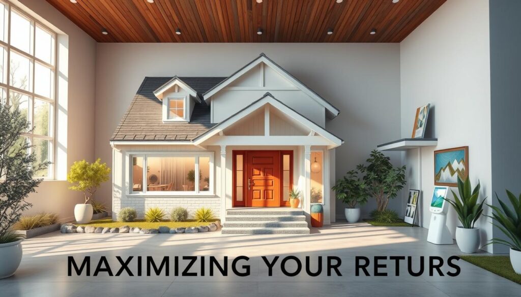 high-resolution, detailed illustration of various strategies to increase property value, including home renovations, landscaping, exterior painting, and smart home technology, set against a modern, minimalist backdrop with natural lighting, clean lines, and a serene, inviting atmosphere to convey the theme of "Maximizing Your Returns" high-resolution, detailed illustration of various strategies to increase property value, including home renovations, landscaping, exterior painting, and smart home technology, set against a modern, minimalist backdrop with natural lighting, clean lines, and a serene, inviting atmosphere to convey the theme of "Maximizing Your Returns"